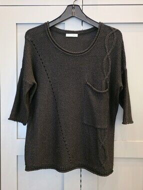 By Second Female Copenhagen Small Black Sweater Artsy Boho Lagenlook 100% Cotton